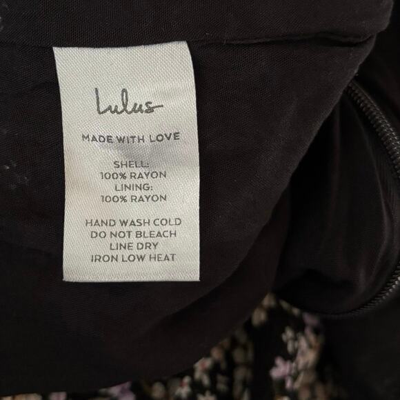 Lulus Size S Black Floral Print Jumpsuit Wide Leg Tie Back Pockets V Neck - Picture 6 of 6